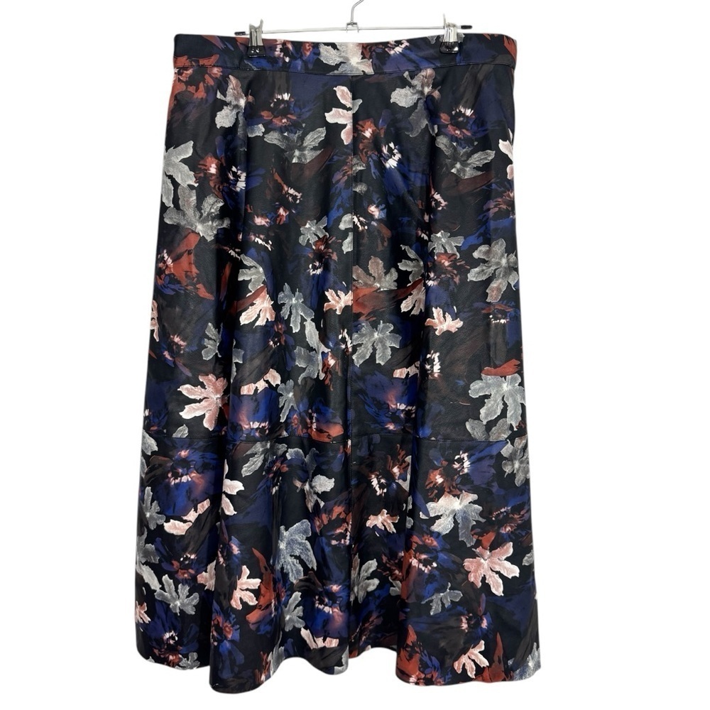 Eloquii Faux Leather Midi Skirt Sz 14 Dark Floral A-Line